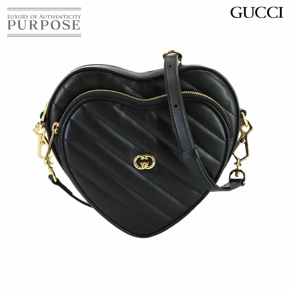 Gucci Interlocking GG Heart Shoulder Bag Leather Black